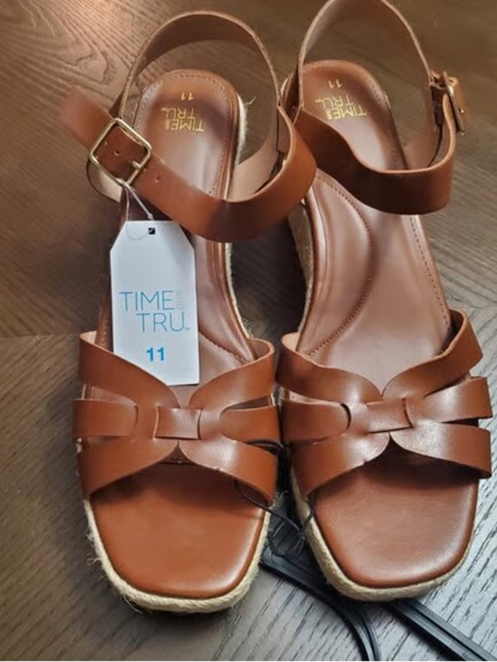 Time and Tru Tan Woven-Strap Espadrille Wedge Sandals
